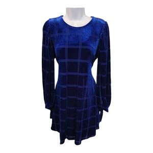 Calvin Klein Women's Blue Velvet Plaid Long Sleeve‎ Mini Dress Size 10
